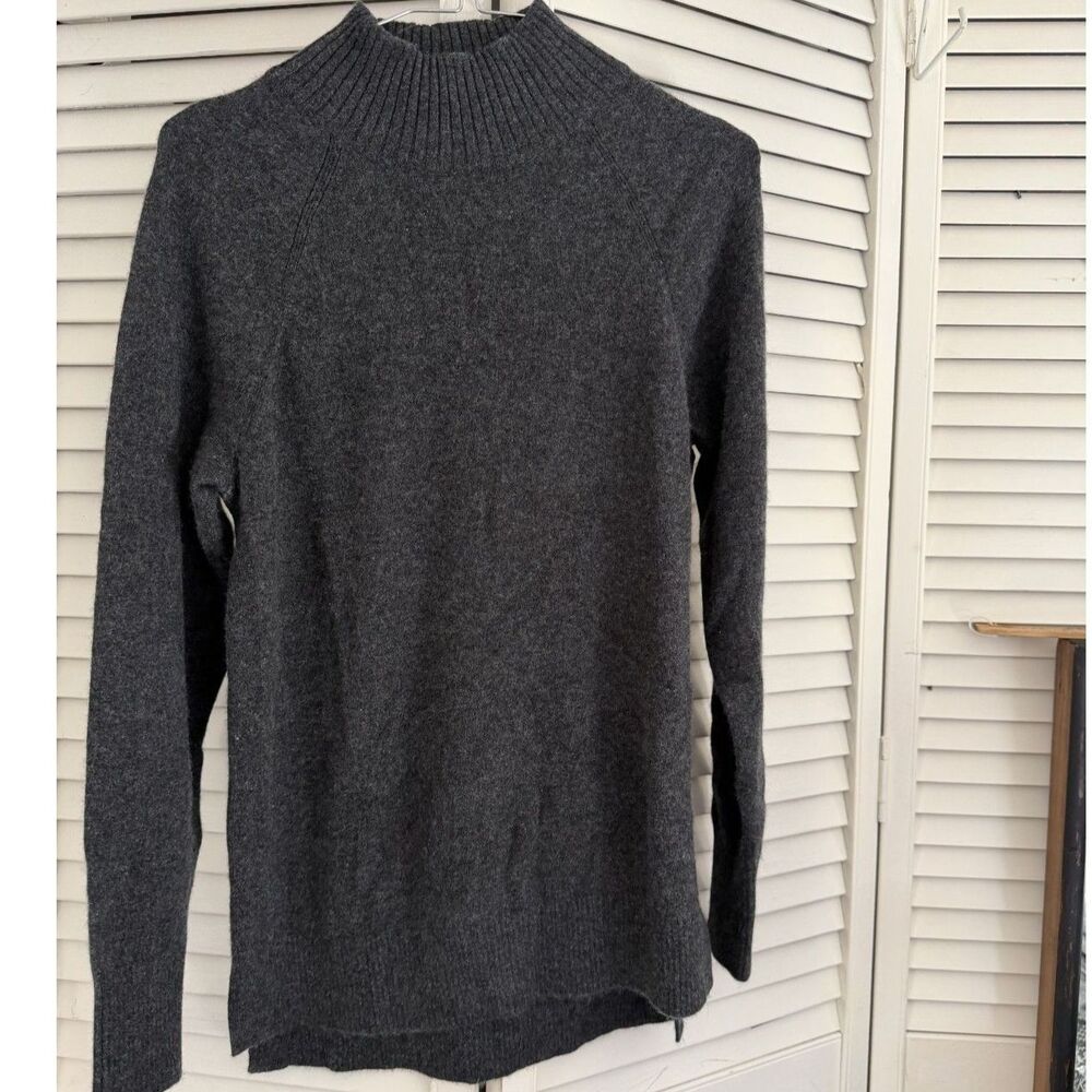 LL Bean Charcoal Gray Cashmere Tunic Funnel Mock Turtle Sweater Small
